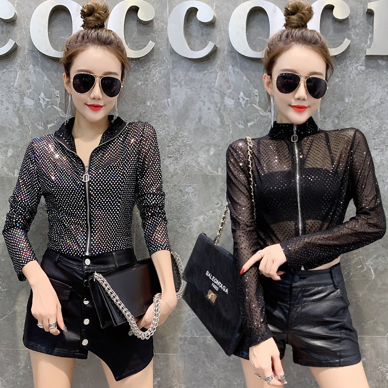 Áo Khoác Cardigan Tay Dài Đính Kim Sa Phối Khóa Kéo Co Giãn Tốt 2021