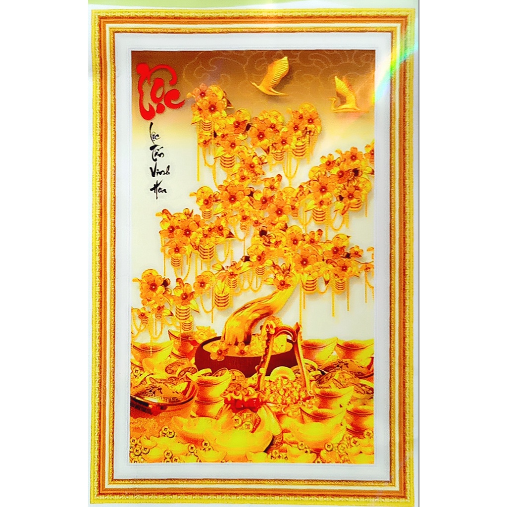Tranh thêu 3D Cây Lộc mai vàng size 43*63cm