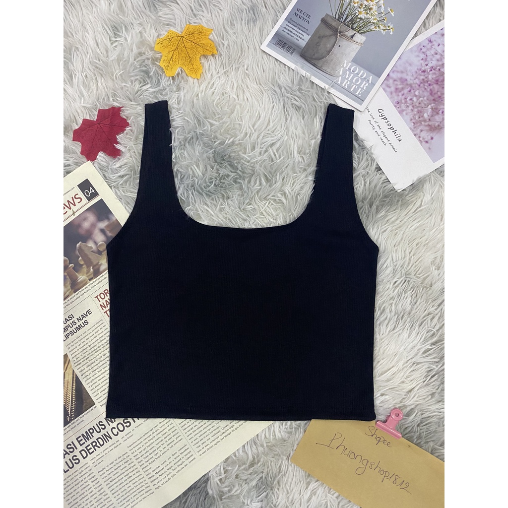 Áo Croptop 3 Lỗ Cổ Vuông Nữ Sát Nách,Chất vải Gân Tăm 4 màu ❤❤Ảnh-video