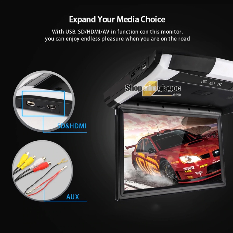 Màn Hình Ốp Trần Ô Tô 12.1 Inch Full HD 1080P Phát Nhạc MP5 Qua Loa Xe