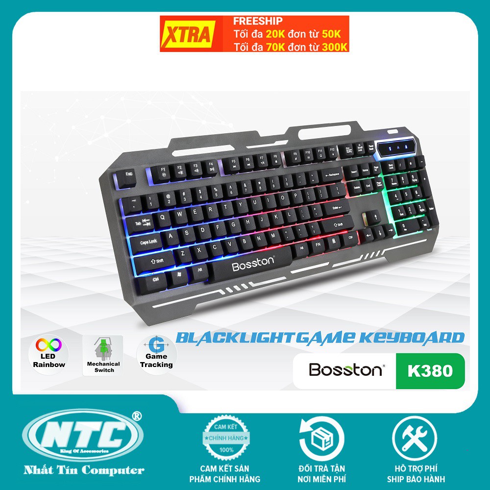 Bàn phím giả cơ chuyên game Bosston K380 Led đa màu (Đen) - Hàng chính hãng