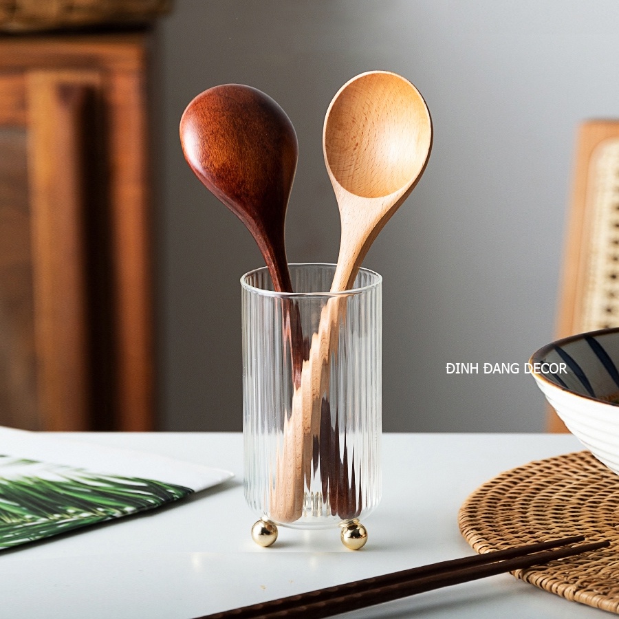 Thìa Gỗ ăn cơm, cà phê kiểu Hàn quốc Vintage Màu Tự Nhiên
