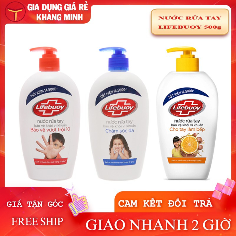 Nước Rửa Tay Lifebuoy Chai 500g Bảo Vệ Vượt Trội, Chăm Sóc Da, Cho Tay Làm Bếp