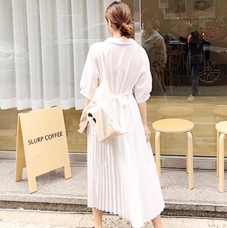 Đầm midi màu trắng cổ vest dập li, váy công chúa dự tiệc (kèm hình thật)