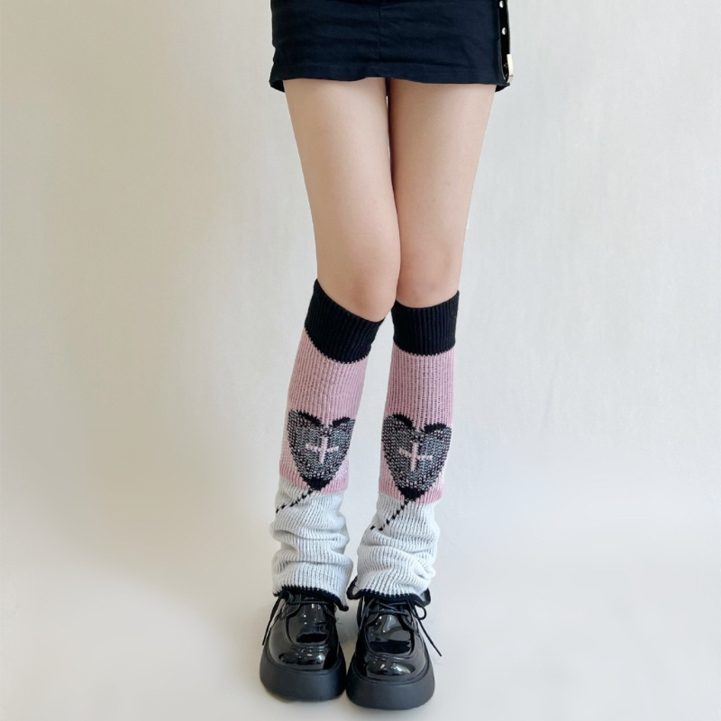 Youyo Goth Vớ Dệt Kim Hình Trái Tim / Bong Bóng Đan Chéo Harajuku Đường Phố Ấm Áp