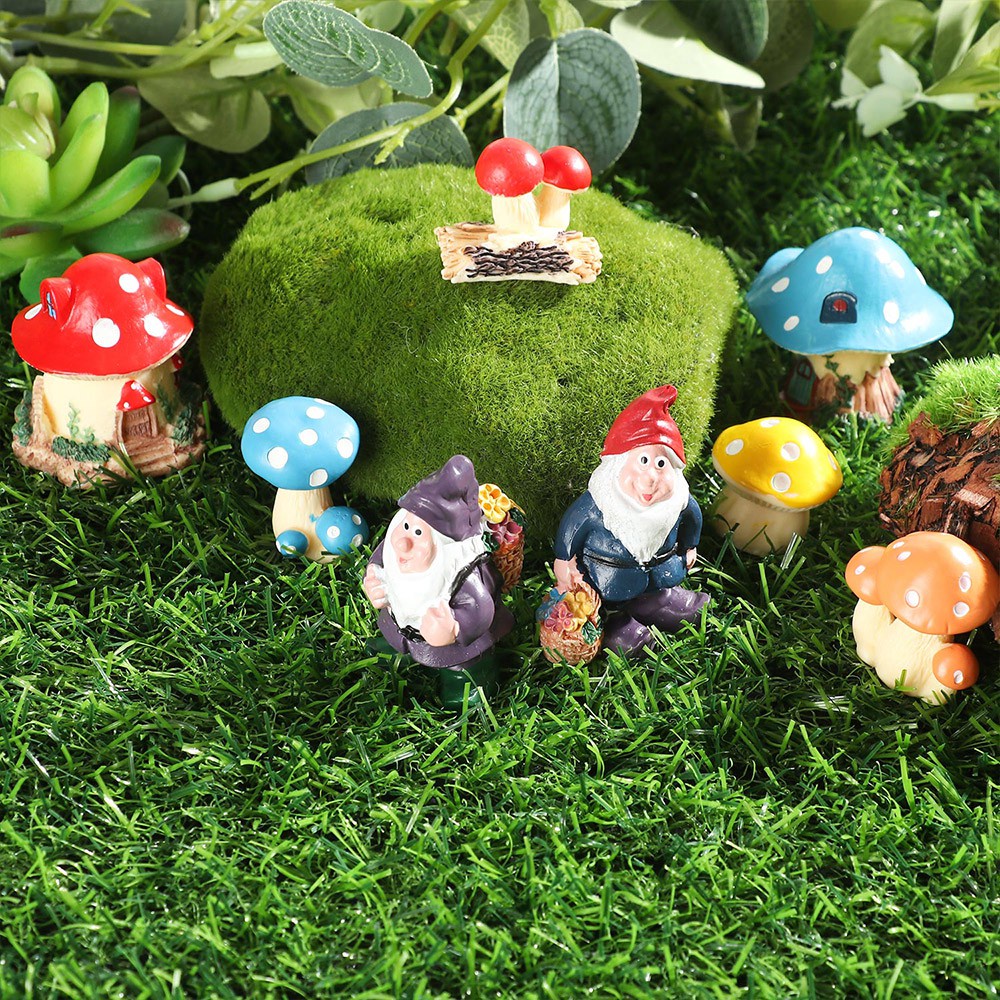 JANE Gift Miniature Mushroom House Mini Accessories Micro Landscape Mushroom Figurines Bonsai Ornament Resin Craft Fairy Garden DIY Decor Gnome Terrarium