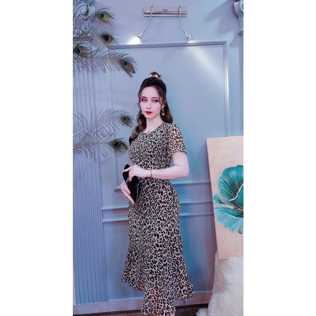 Đầm xòe đuôi cá họa tiết da beo 1325
