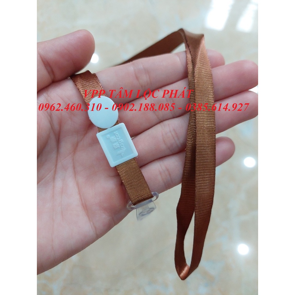 Sỉ 100 Dây đeo thẻ lụa móc nhựa màu NÂU, bản rộng 1cm