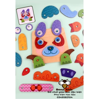 Bộ ghép khuôn mặt con vật bằng gỗ mẫu mới nhất - Benzkids