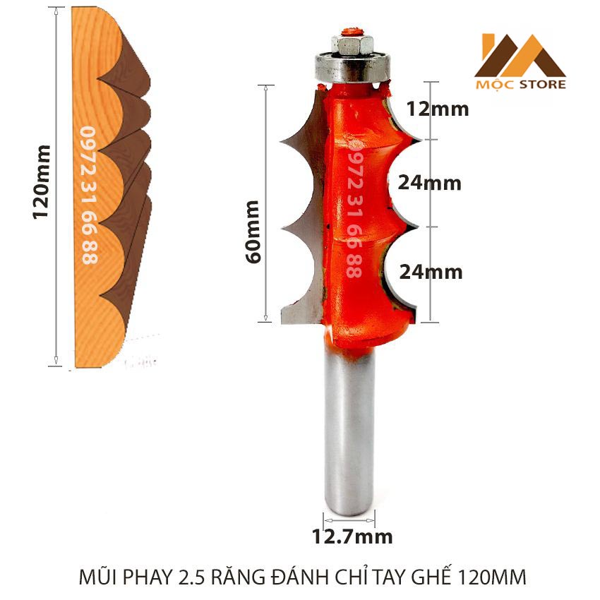 MŨI SOI GỖ - MŨI PHAY GỖ 2.5 RĂNG ĐÁNH CHỈ TAY GHẾ 120MM HÀNG VIỆT NAM CHẤT LƯỢNG CAO