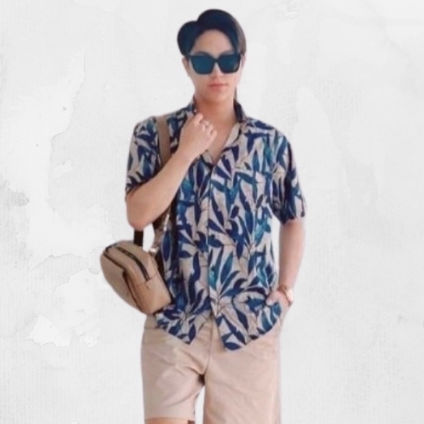 Áo sơ mi nam tenji sm03tj sơ mi nam vàng tay ngắn wash họa tiết lá trúc xanh Thời Trang TENJI STORE (44 -70kg)
