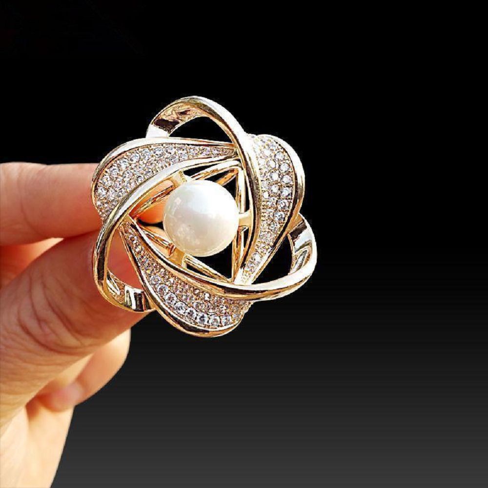 Ghim cài khăn choàng hình hoa đính ngọc trai phong cách Hàn Quốc thanh lịch thời trang cho nữ