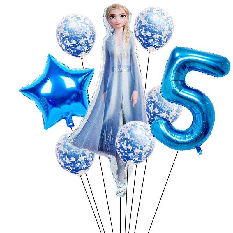 Set 8 Bong Bóng Kỹ Thuật Số 32 inch Hình Công Chúa Elsa Dễ Thương Dùng Trang Trí Sinh Nhật Cho Bé Gái