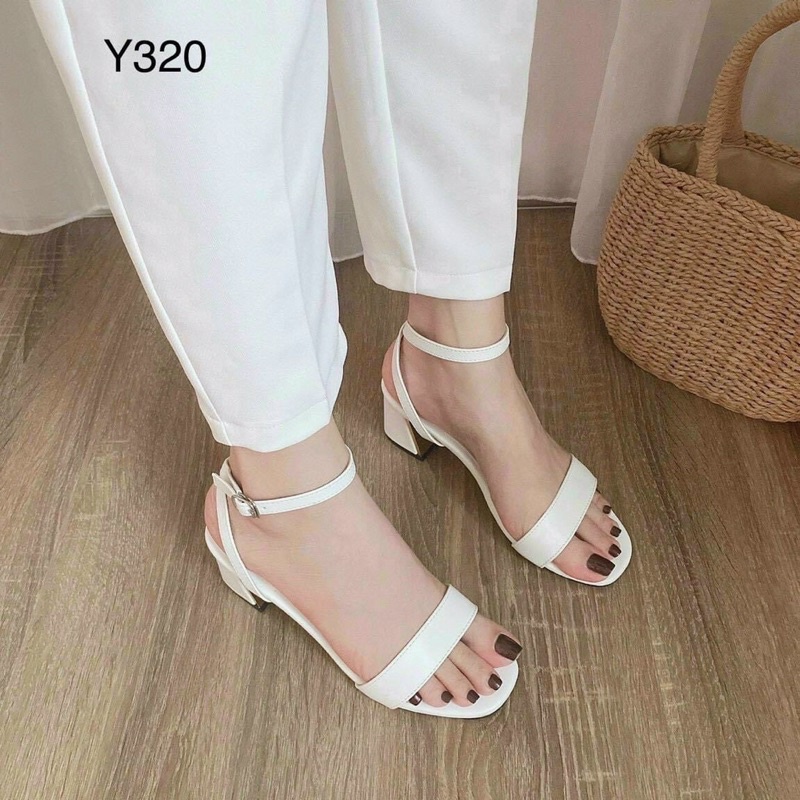 Sandal nữ gót vuông 7 phân chắc chắn 3 màu trắng, đen, kem