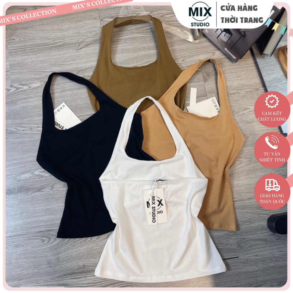 Áo croptop nữ sát nách ba lỗ ⚡ SANG CHẢNH ⚡ Áo croptop cổ yếm khoét ngực thun cotton 2 lớp, hở lưng gợi cảm - MIX STUDIO