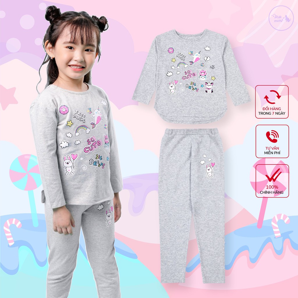 [Made in Vietnam] Bộ dài tay bé gái BIGFOX - MISS MEOW size đại, bộ thu đông cho bé chất cotton in So Cute 3-11 tuổi