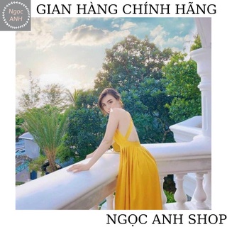 Đầm maxi vàng hở lưng đi biển