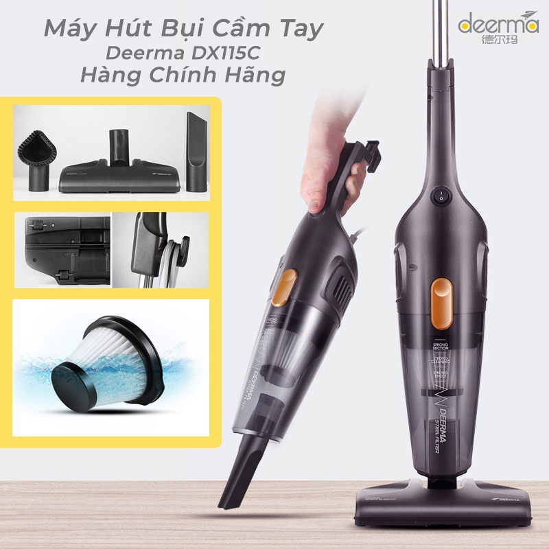 Máy hút bụi Deerma DX 115C [Bảo Hành 12T] máy hút bụi cầm tay 3 in 1 tiện dụng hút nệm, đệm, sàn