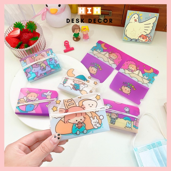 Túi đựng khẩu trang có thể gấp gọn họa tiết hoạt hình dễ thương xinh xắn mẫu ngẫu nhiên
