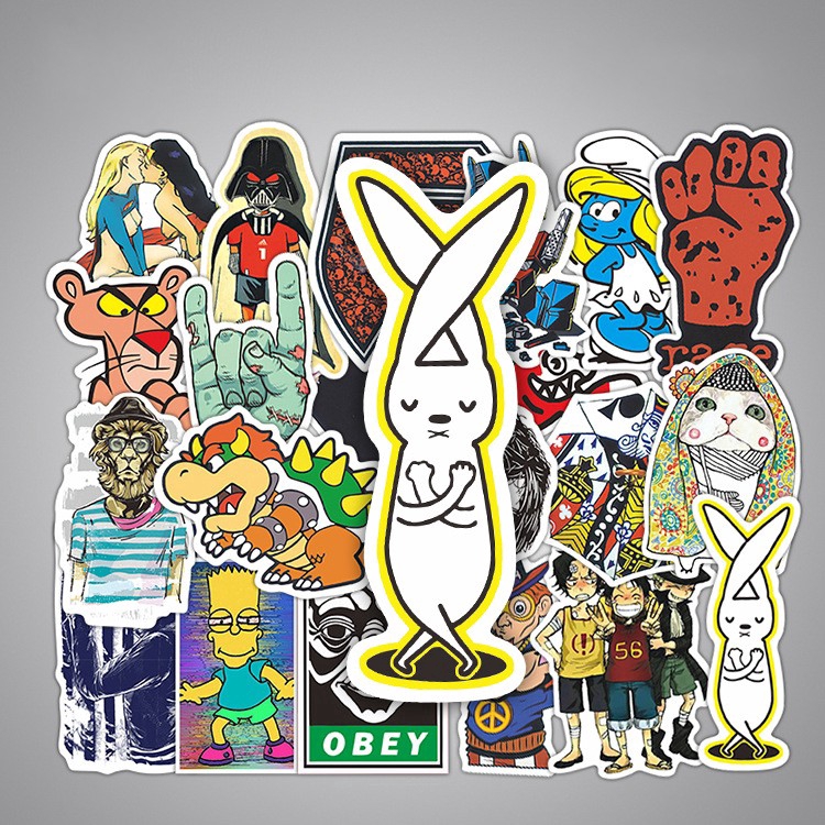 50 nhãn dán graffiti hoạt hình cổ điển trang trí xe máy/ ô tô/vali/laptop/ván trượt