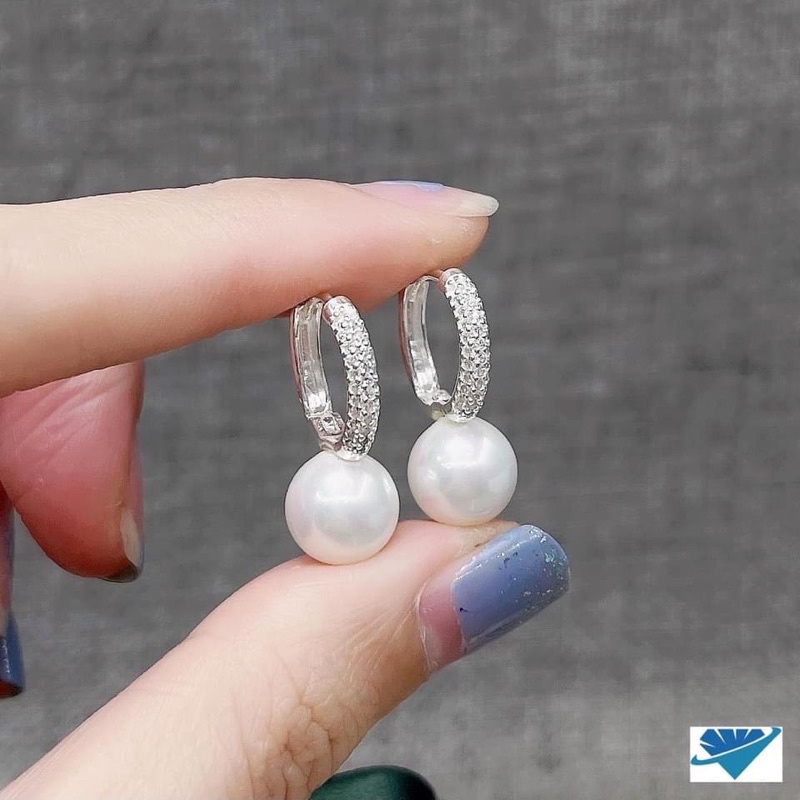 Bông tai nữ gắn trai-Bông tai trai gắn đá sang trọng -Bông tai bạc ta THJ