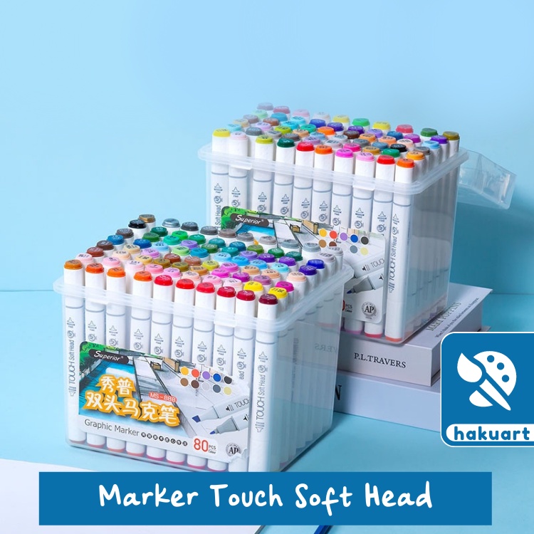 Bộ bút marker TOUCH SOFT HEAD (hộp nhựa), màu dạ SUPERIOR - Họa cụ Hakuart