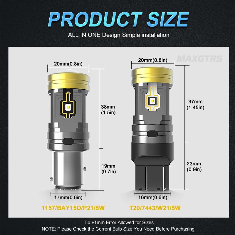 2 Đèn LED tín hiệu đuôi xe hơi MAXGTRS thích hợp cho MAXGTRS P21/5W BAY15D 7443 W21/5W 1157 12V