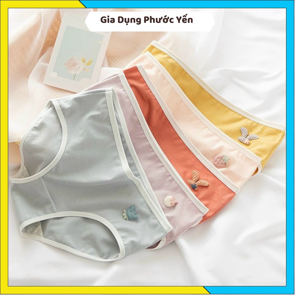 Quần Lót Nữ Cotton Trơn Mềm Mại Tôn Dáng Đính Icon Dễ Thương