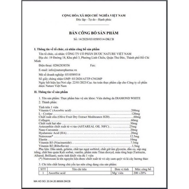 Viên uống trắng da Diamond White