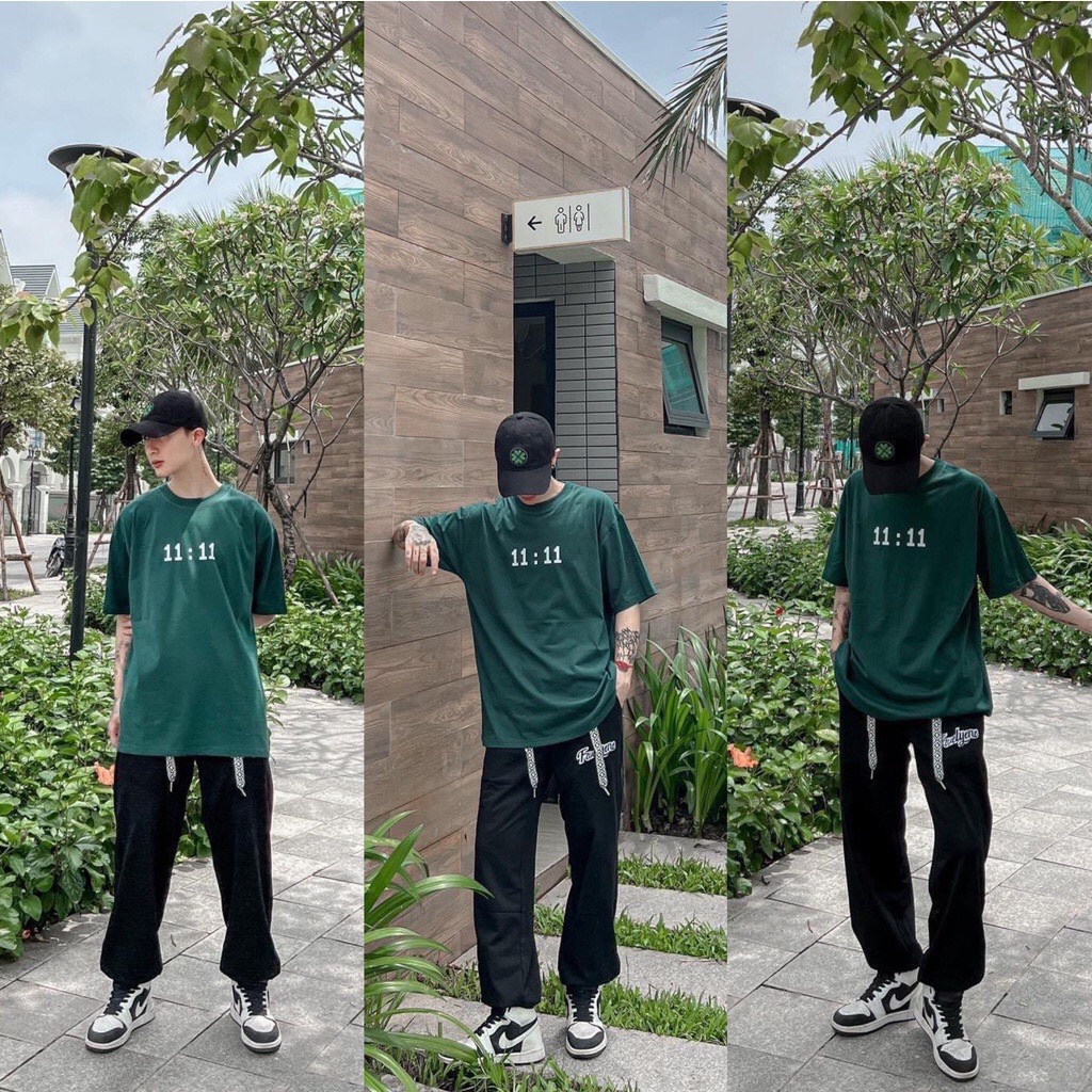 Áo Thun 11:11 Xanh Lá Nam Nữ Unisex Áo Phông vải cotton bigsize XXL 2XL shop.lucas