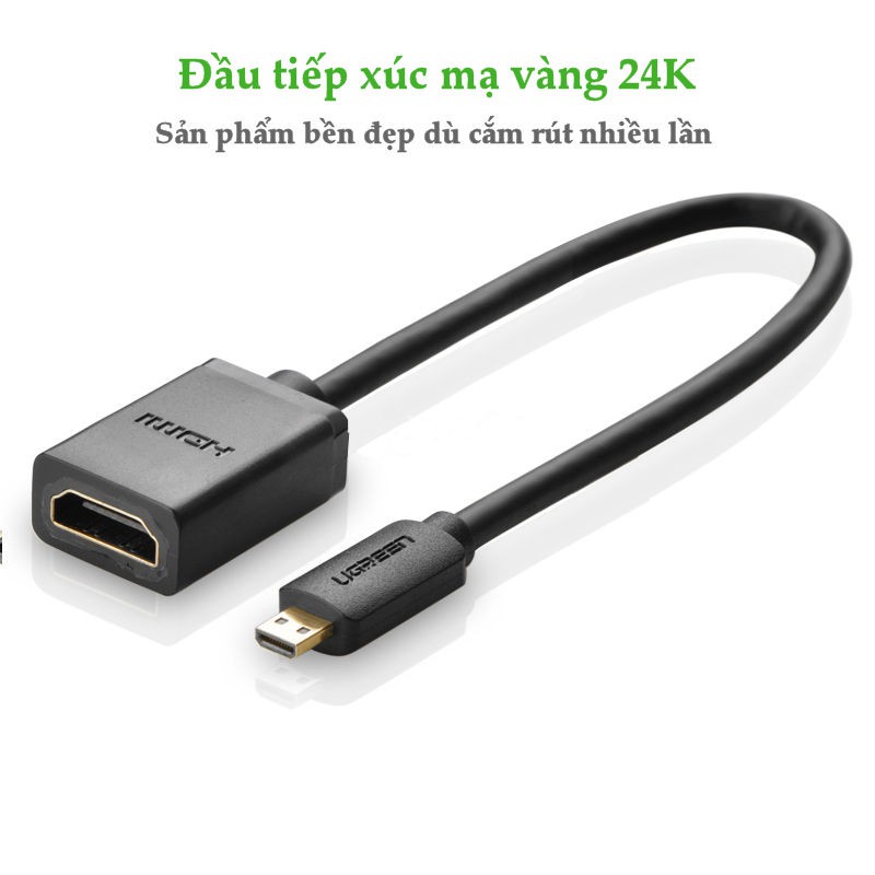 Cáp chuyển đổi micro HDMI đực sang HDMI cái dài 20cm UGREEN 20134 (màu đen)