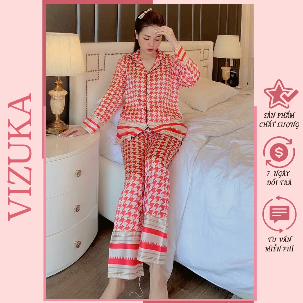 Đồ bộ tay dài nữ dễ thương mặc nhà pijama lụa giá rẻ VIZUKA