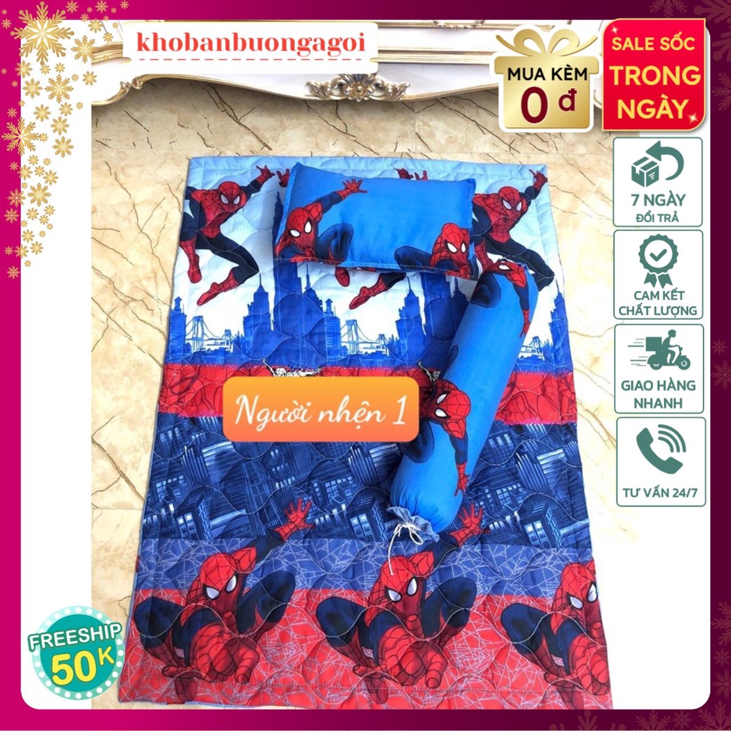 Bộ Chăn Gối Cho Bé Đi Học,set 3 món đầy đủ,vải cotton poly,được chọn nhiều mẫu-mẫu người nhện xanh