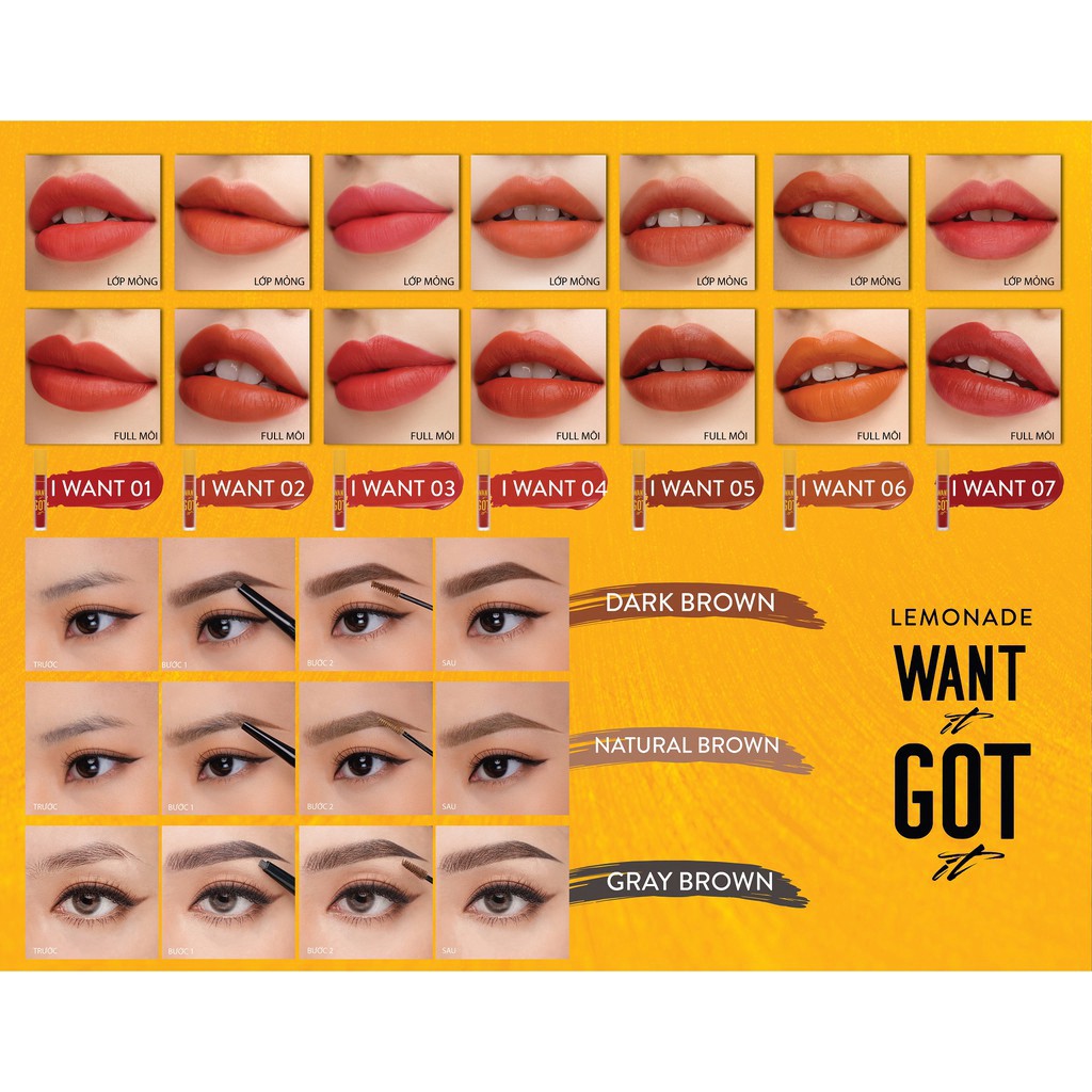 tuan099 Combo Lemonade Want It Got It Son kem lì và Chì kẻ mày 2 đầu (5g + 4g) tuan099 | BigBuy360 - bigbuy360.vn