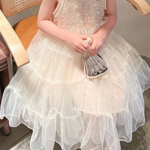 Đầm Công Chúa Không Tay Phối Lưới Xinh Xắn Theo Phong Cách Mùa Hè Dành Cho Bé Gái