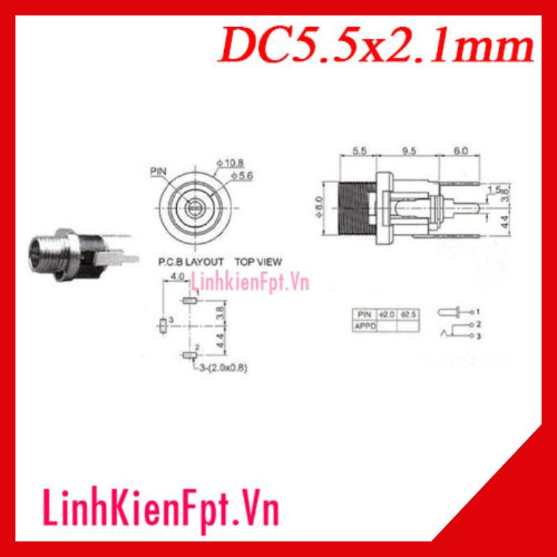 Combo 10 30Jack nguồn cái sắt dc5.5x2.1mm v3 .