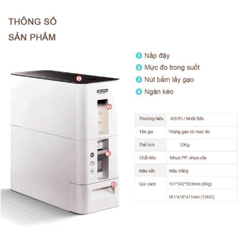 Thùng gạo tự động 12kg công nghệ kháng khuẩn - King's Garden