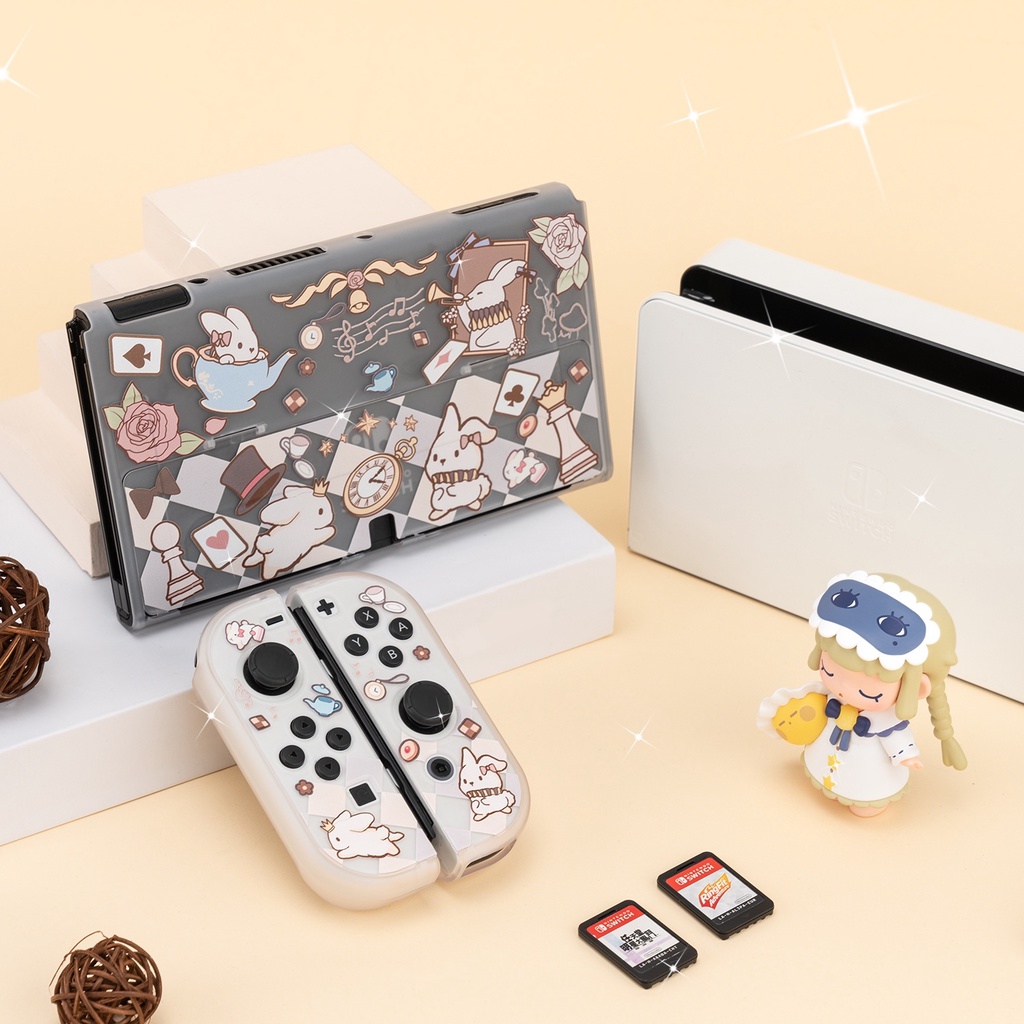 Ốp Bảo Vệ Máy Chơi Game Nintendo Switch Cứng Trong Suốt Hình Thỏ Alice Đáng Yêu