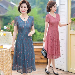Váy đầm nữ trung niên in hình, quần áo mùa hè cho mẹ