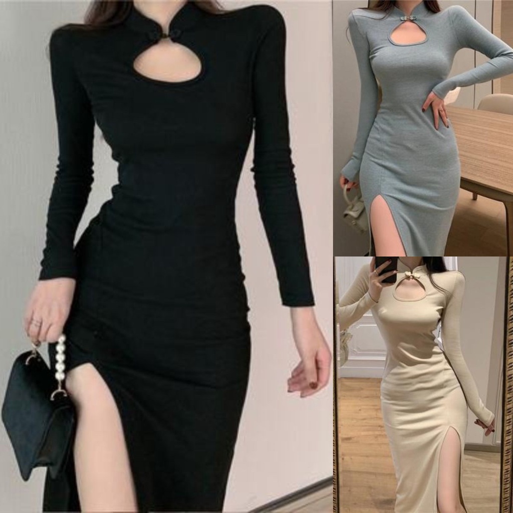 Đầm tay dài dáng ôm xẻ tà quyến rũ cho nữ