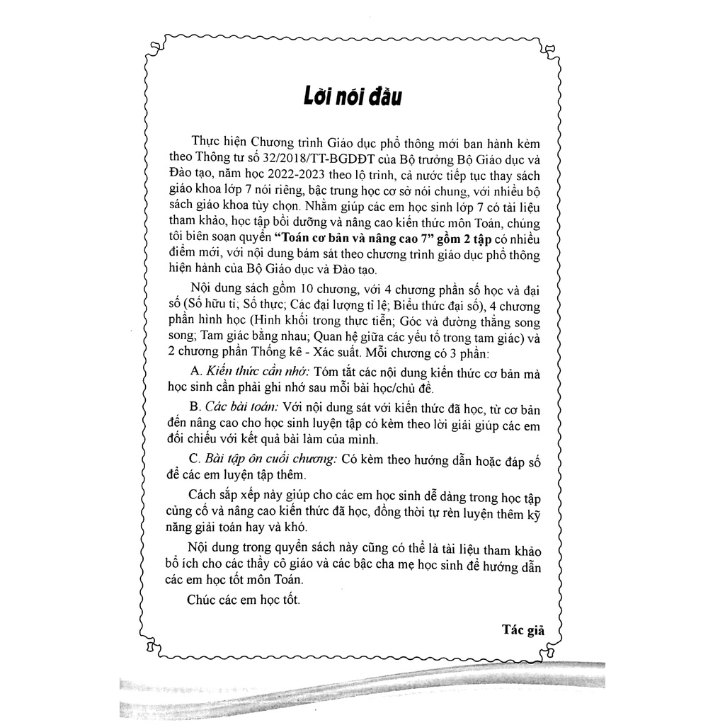 Sách Toán Cơ Bản Và Nâng Cao 7 - Tập 1 (Theo Chương Trình GDPT Mới - Dùng Chung Cho 3 Bộ Sách)