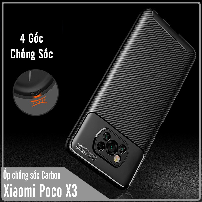 Ốp lưng cho Xiaomi Poco X3 NFC chống sốc Carbon Auto Focus