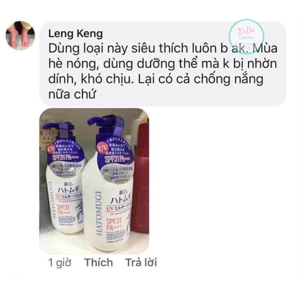 Sữa dưỡng thể Hatomugi trắng da chống nắng Nhật Bản Hatomugi uv milky gel SPF31 PA +++ 250ml