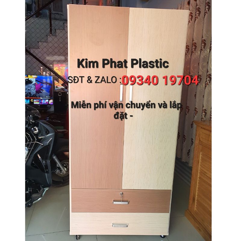 Tủ nhựa đài loan 2 cánh màu gỗ sồi có bánh xe di chuyển FREESHIP tphcm