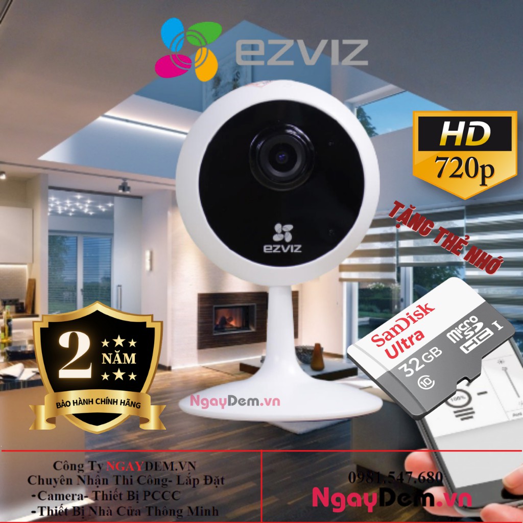 [Mã 253ELSALE hoàn 7% đơn 300K] Camera Wi-Fi 1MP EZVIZ C1C HD 720P Góc Quay Rộng - Hàng chính hãng bảo hành 24 tháng