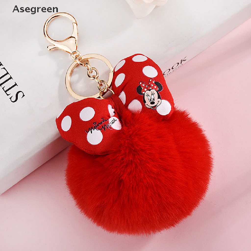 [Asegreen] Móc Khóa Hình Minnie Chấm Bi Thắt Nơ Pom-Pom Hoạt Hình Tốt
