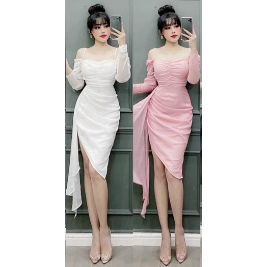 ĐẦM BODY BÈO 2 DÂY NHÚN VOAN XƯỚC SIÊU HOT TÔN DÁNG PU