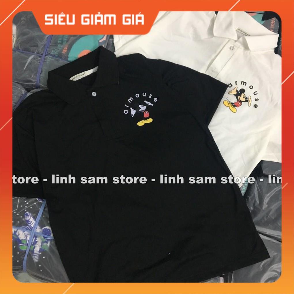 Áo thun POLO nữ tay lỡ có cổ phông form rộng freesize unisex mặc đi học, cặp, nhóm, lớp chữ AR MOUSE hình MICKEY