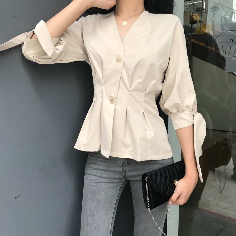 Áo Blouse nữ tay lửng xòe phong cách Hàn Quốc