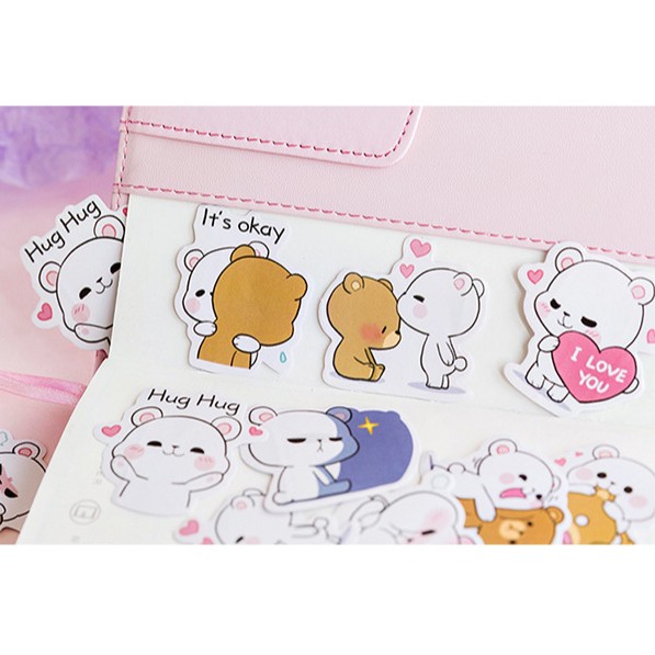 Hộp 45 miếng sticker mẫu gấu trắng hug hug